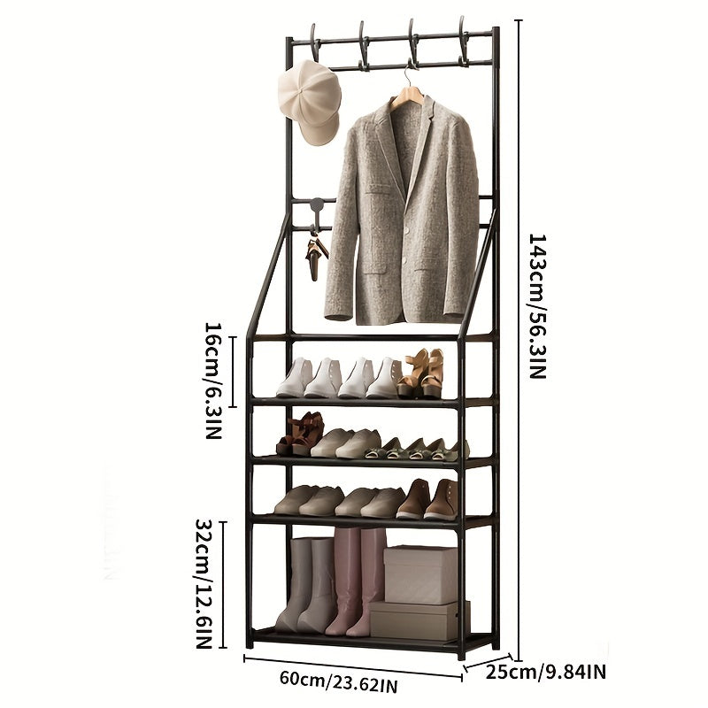 Coat Rack Shoe Rack with Storage Shelves & Hooks - Entryway Organizer