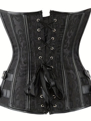 Floral Print Front Hook Corsets Tummy Control Lace Up Bustier