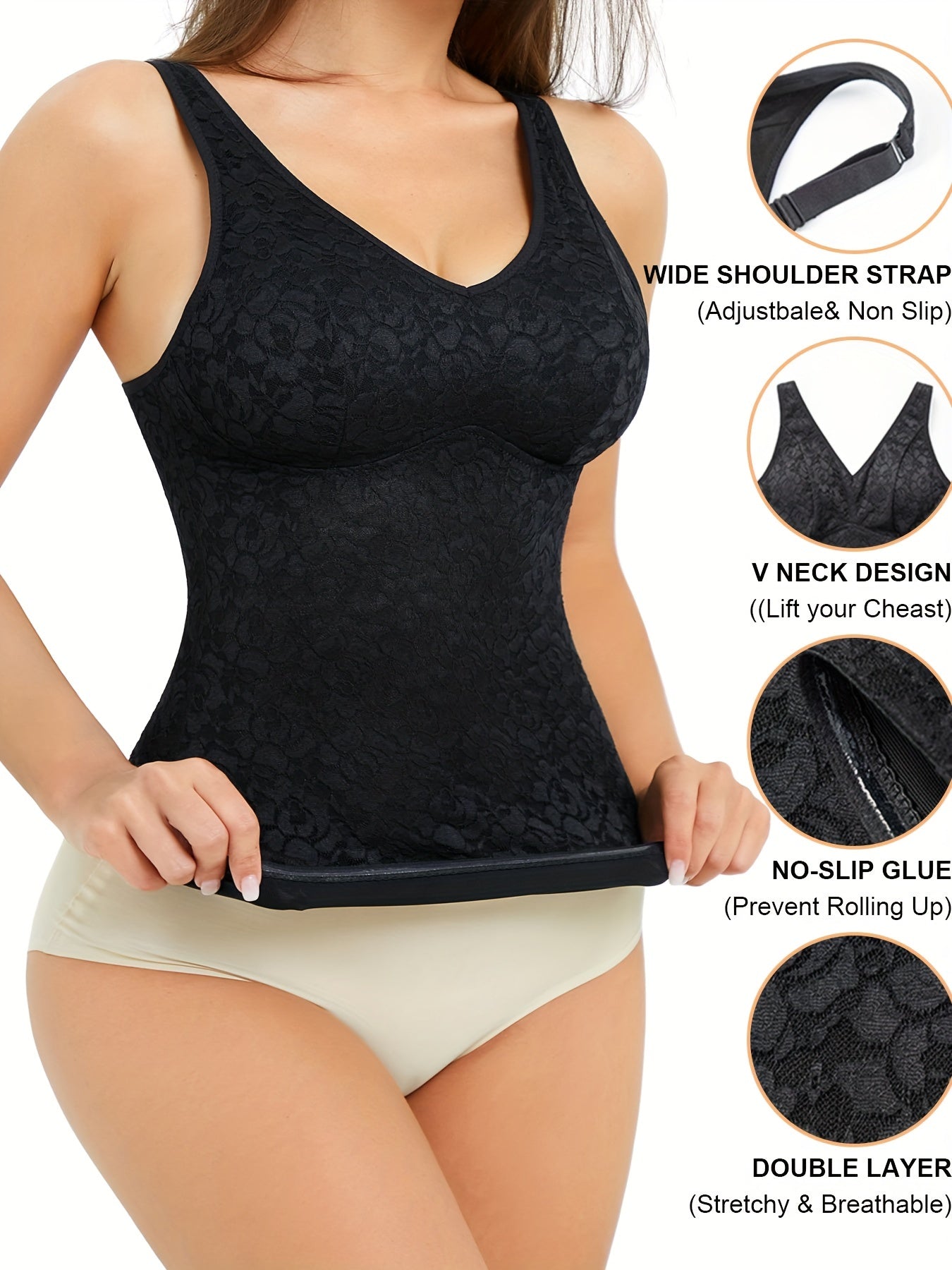 Lace Tank Top V Neck Sleeveless Lingerie Women's Underwear