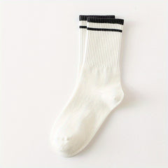 6 Pairs Striped Crew Socks Breathable All-match Women's Stockings & Hosiery