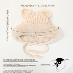 Woolen Knit Hat Winter Ears Braids Plush Cap Keep Warm