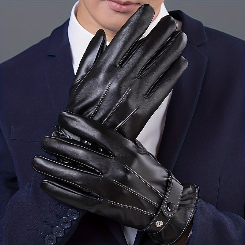 Winter Thick PU Leather Gloves For Men - Cycling Skiing Warm Glove