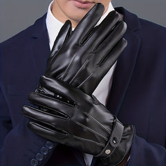 Winter Thick PU Leather Gloves For Men - Cycling Skiing Warm Glove