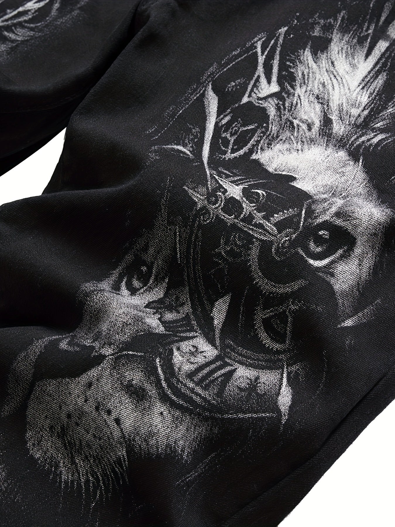 Men's Skull Pattern Washed Jeans Outdoor Pants