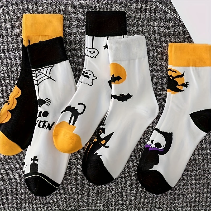 Halloween Pumpkin & Cat Print Socks Women's Stockings