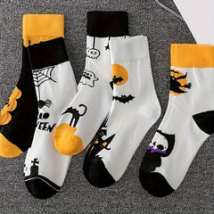 Halloween Pumpkin & Cat Print Socks Women's Stockings