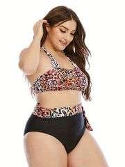  Leopard Print Belted Top & Panty Swimsuit Set