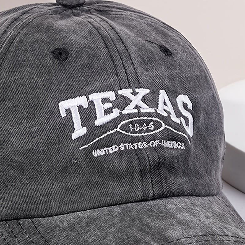 Distressed Baseball Cap Texas Embroidery Adjustable Sun Hats