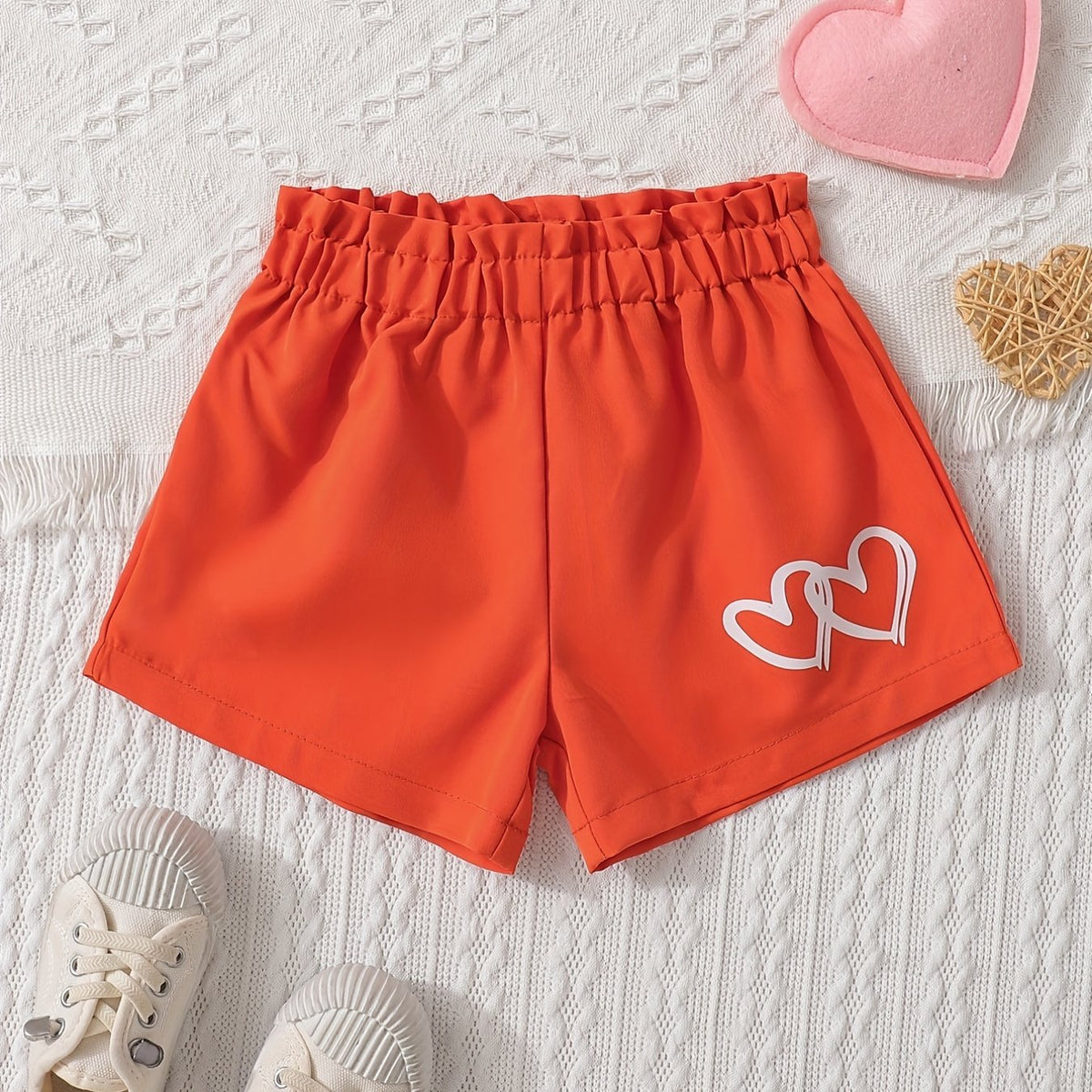 Toddler Girls Heart Graphic Paperbag Waist Casual Sports Track Shorts