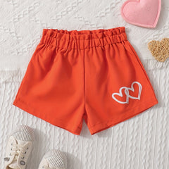 Toddler Girls Heart Graphic Paperbag Waist Casual Sports Track Shorts