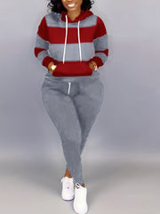 Women's Plus Colorblock Stripe Print Hoodie & Joggers Set