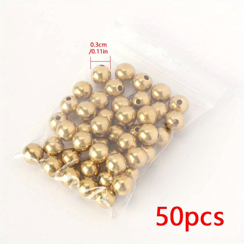 50pcs Brass Round Ball Space Beads 3 4 5 6 8mm DIY Necklaces Jewelry Making