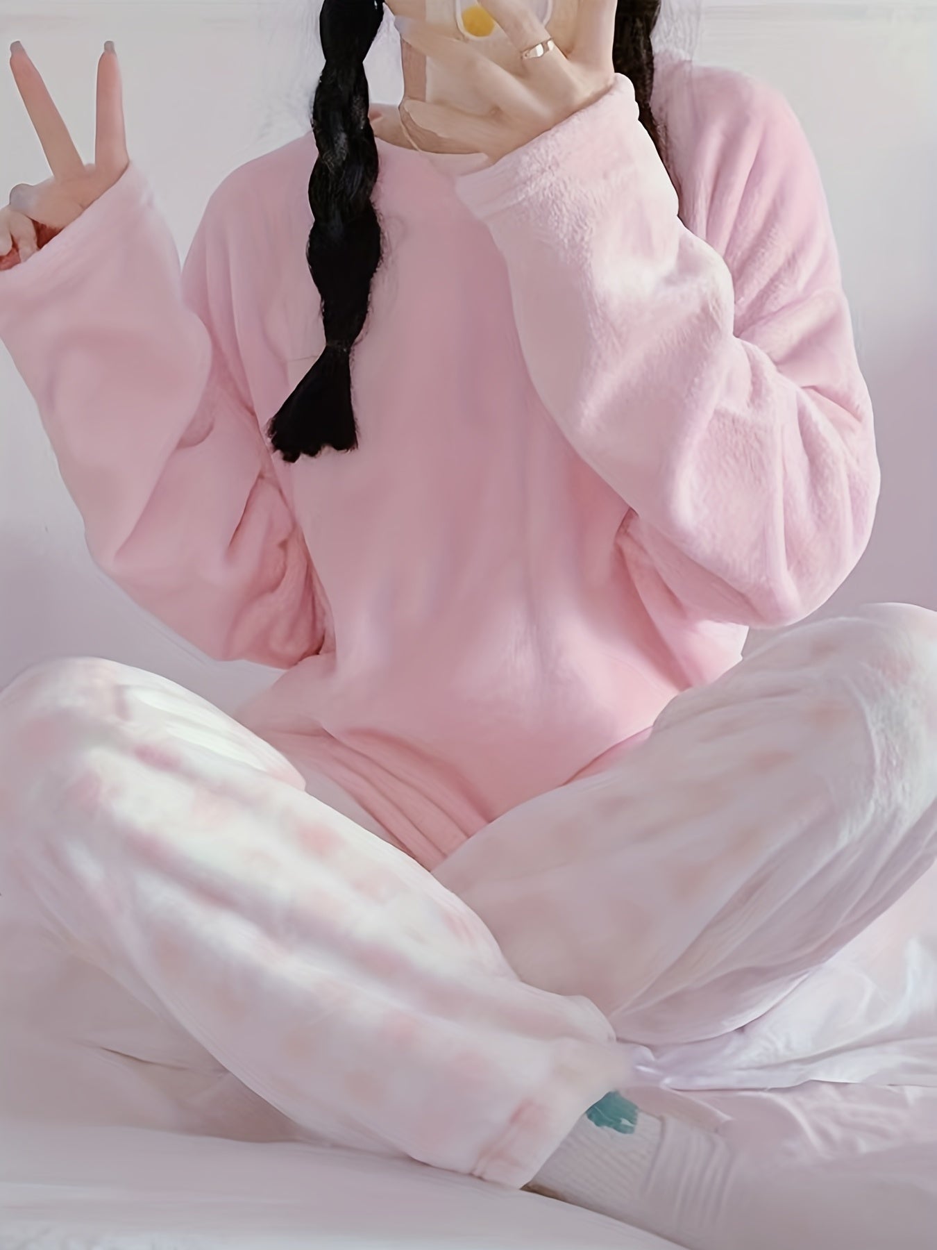 Cozy Plaid Pajama Set with Long Sleeve Top & Soft Pants for Women