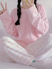 Cozy Plaid Pajama Set with Long Sleeve Top & Soft Pants for Women