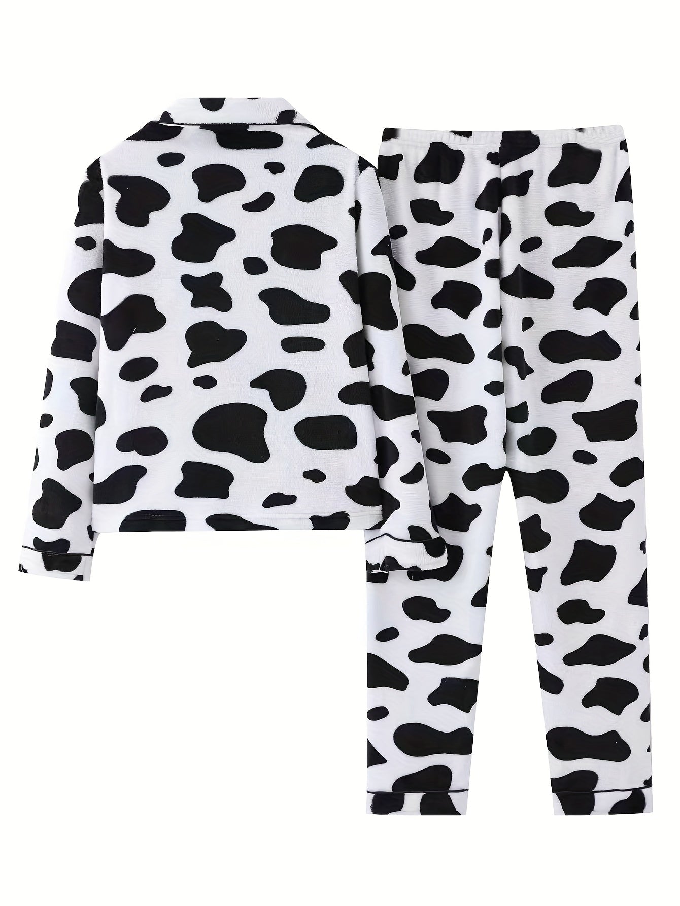 Cow Print Pajama Set Long Sleeve Top & Pants Women's Sleepwear
