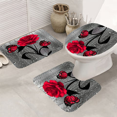 Rose Waterproof Bathmat & Shower Curtain Flowers Pattern Bath Curtain