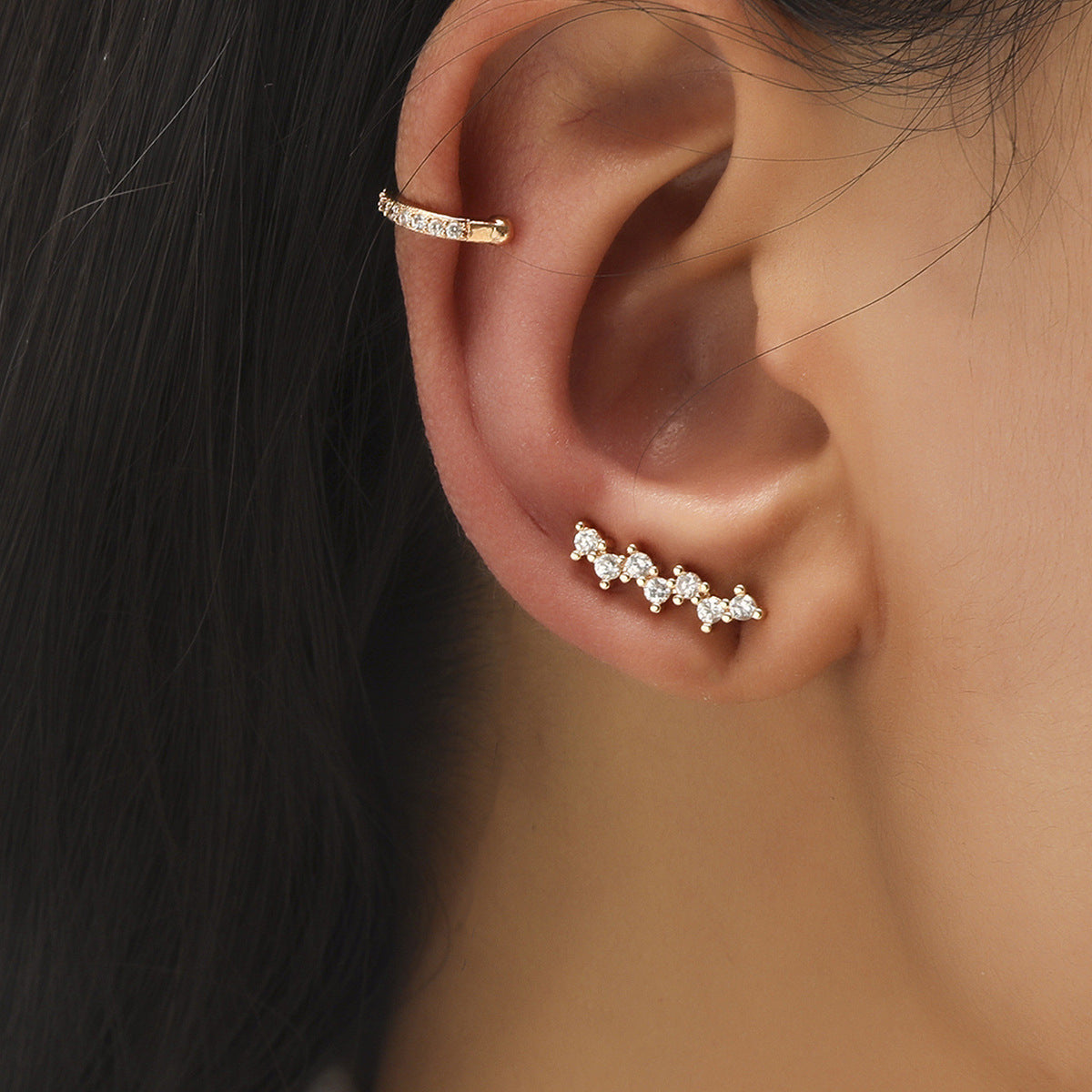 Star Leaf Flower Pearl Zircon Stud Earrings for One Ear