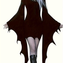  Goth Dress Women's Plus Solid Bell Sleeve V Neck Lace Up
