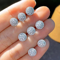 925 Silver Round Zircon Stud Earrings for Women Bridal Wedding Jewelry