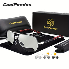 CoolPandas Aviation Sunglasses - Men's Photochromic Polarized Anti Glare Eyewear