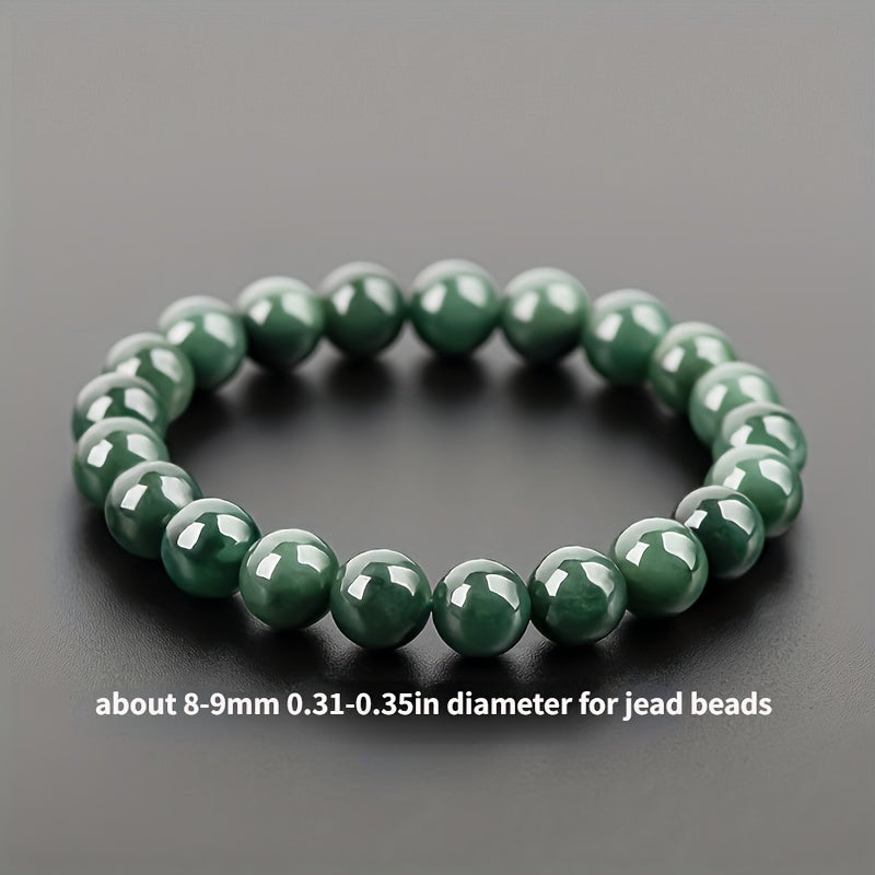 Men's Natural Jadeite Beads Bracelet 9mm 0.35inch Oil Sapphire Bead 21pcs