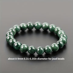 Men's Natural Jadeite Beads Bracelet 9mm 0.35inch Oil Sapphire Bead 21pcs