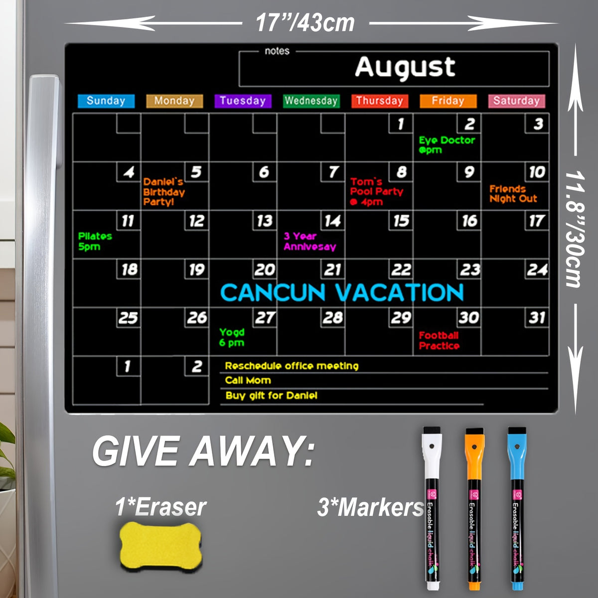 Magnetic Dry Erase Calendar For Fridge 17 x11 - Monthly Board Calendar