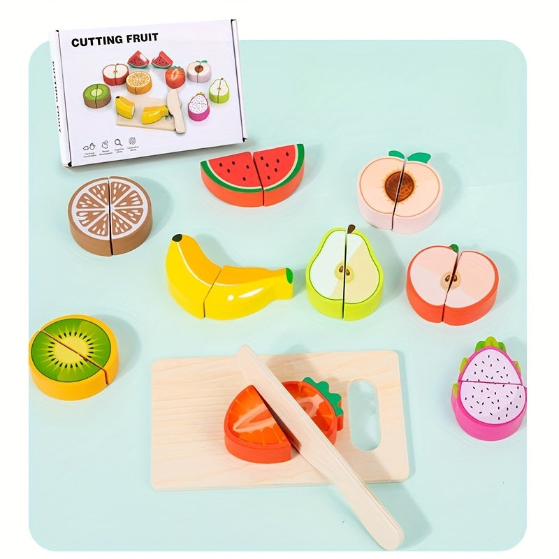 Wooden Play Kitchen Pretend Food Fruit Seafood Cutting Board Toy