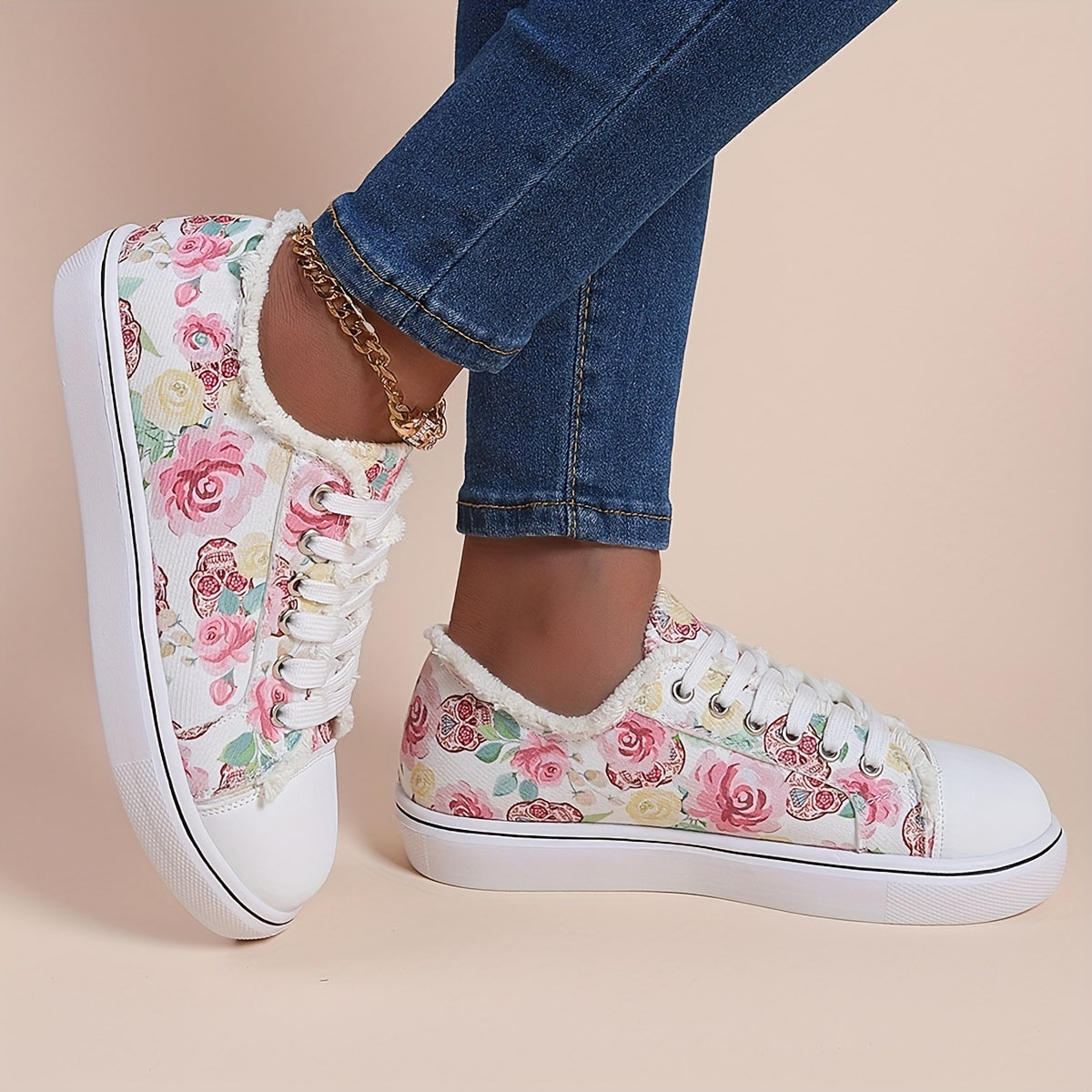 Halloween Rose & Skull Print Canvas Shoes