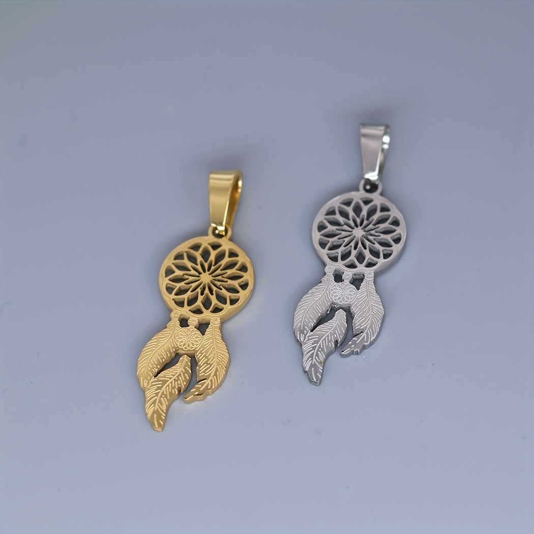 Stainless Steel Dream Catcher Feather Charm Pendant Necklace For Man