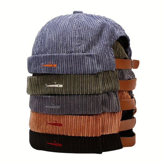 Cotton Brimless Beanie Cap Corduroy Sailor Hat Small Fish Pattern Unisex