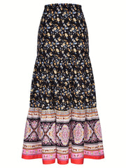 Floral Print Tie Front Skirt Boho Skirt For Spring & Summer
