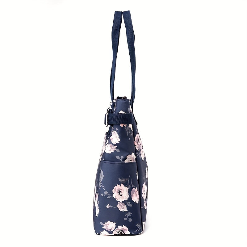Floral Butterfly Print Tote Bag Large Capacity Shoulder Bag