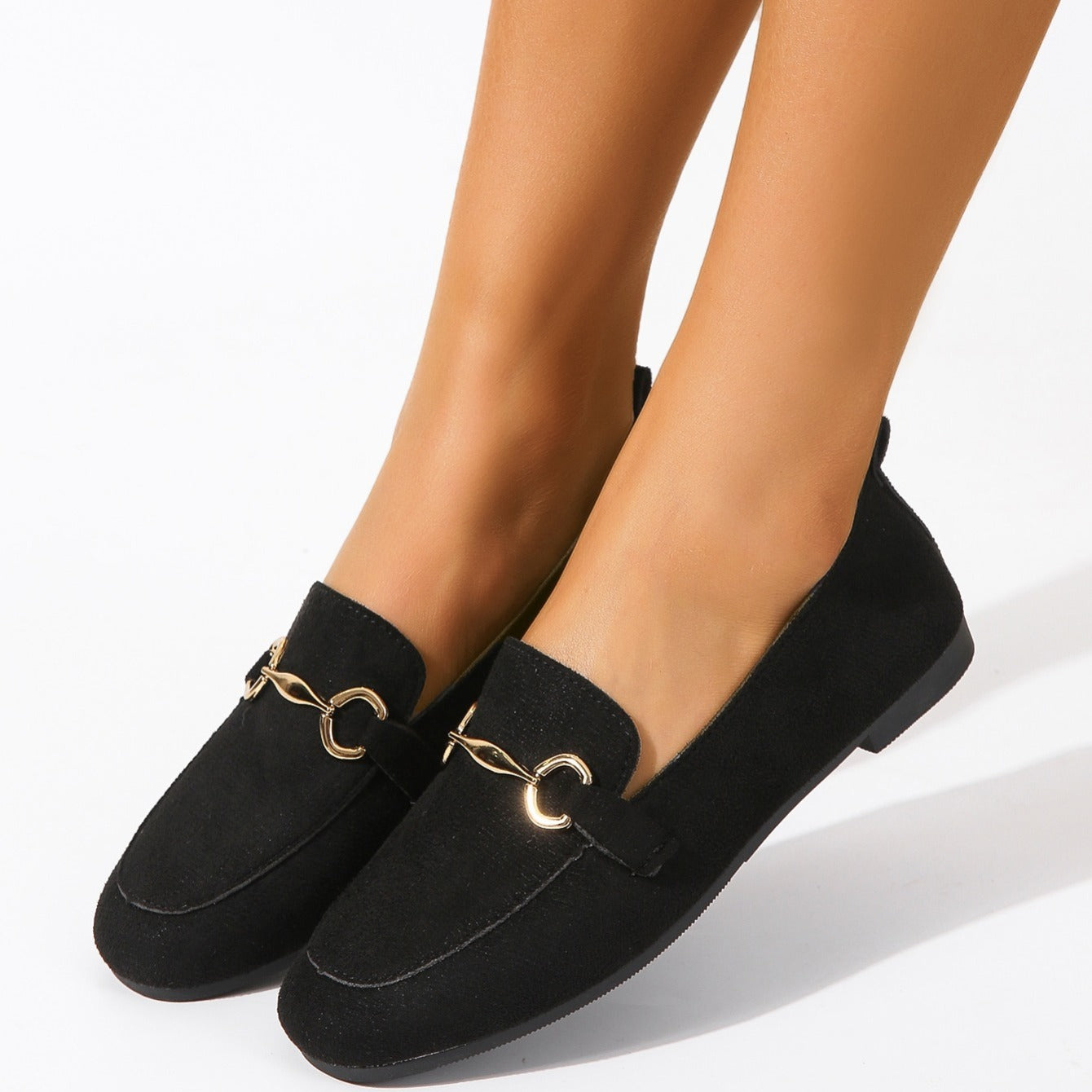 Square Toe Metal Buckle Decor Flat Loafers