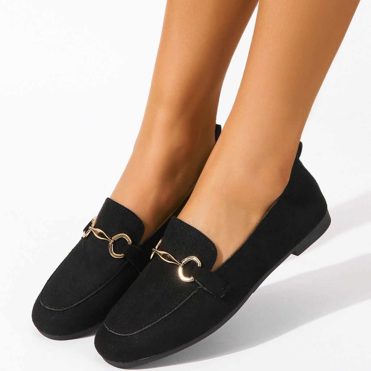 Square Toe Metal Buckle Decor Flat Loafers
