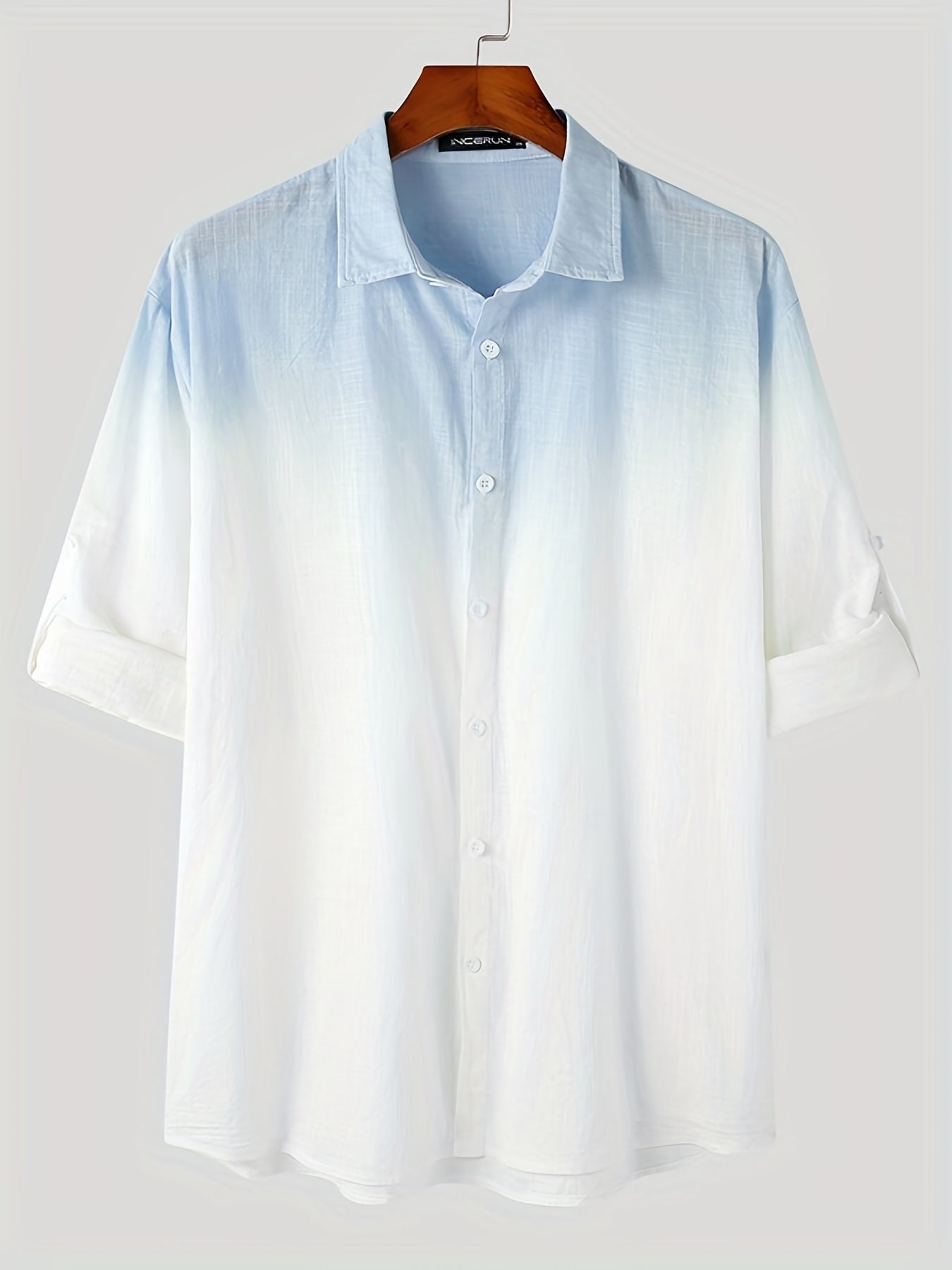 Solid Cotton Men's Shirt Top Retro Ombre Long Sleeve Closure Summer Male Casual