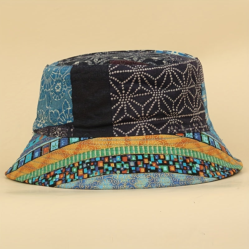 Boho Print Reversible Bucket Hat Vintage Stitching Lightweight Basin Hats