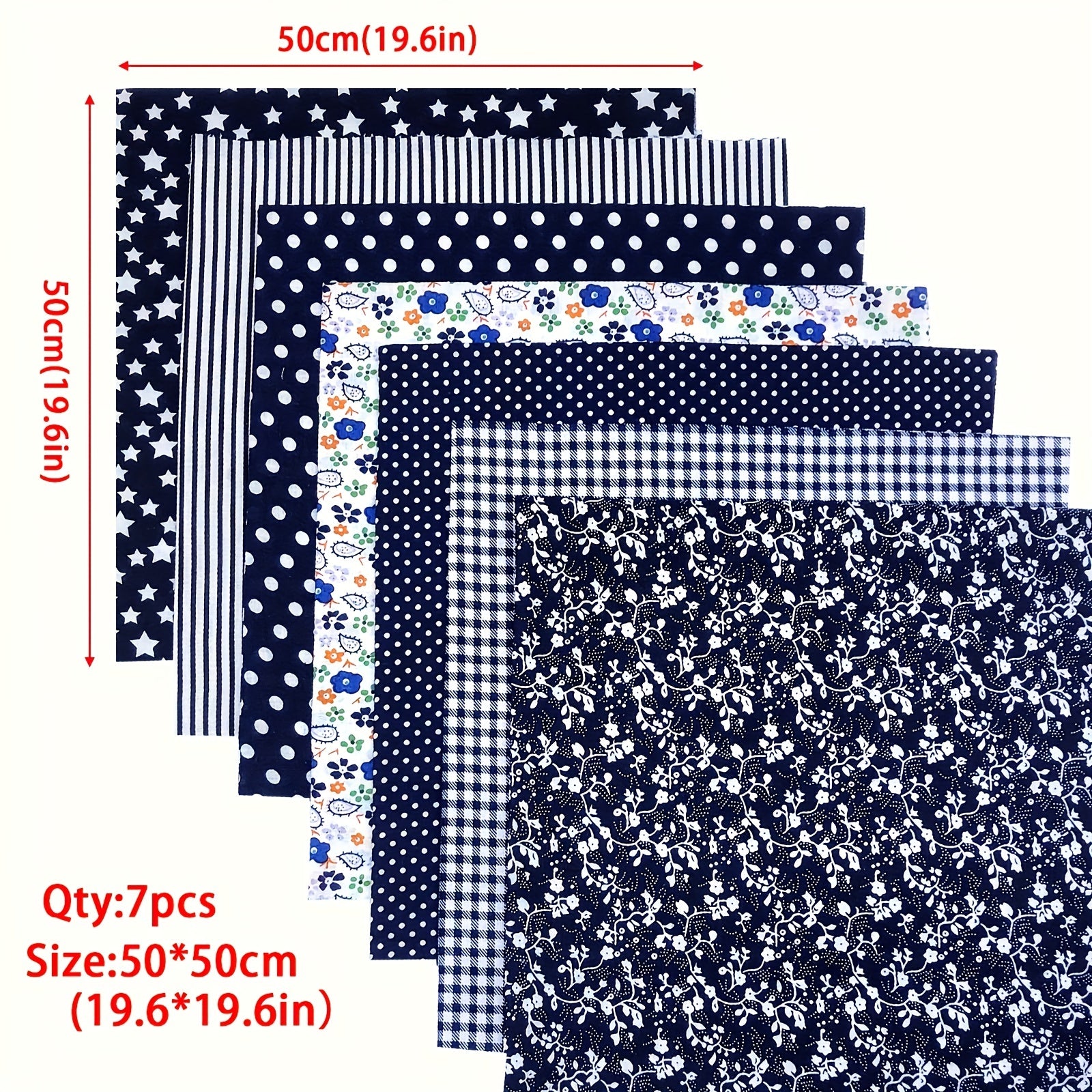 7pcs Navy Cotton Fabric Square Quilted Fabric Bundle Handcraft DIY Crafts