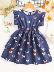 Girls' Butterfly Sleeve Casual Midi Dress for Summer