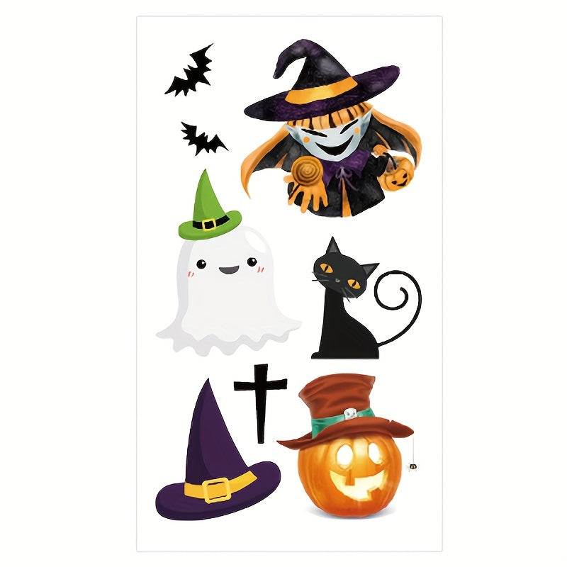 Cartoon Witch Pumpkin Bat Halloween Horror Tattoo Sticker