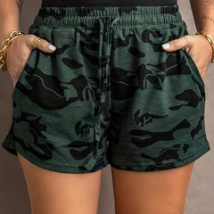 Plus Size Casual Shorts Women's Plus Random Print Elastic Drawstring High Rise