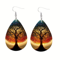 Tree Of Life Faux Leather Earrings Men Women PU Hanging Party Earrings