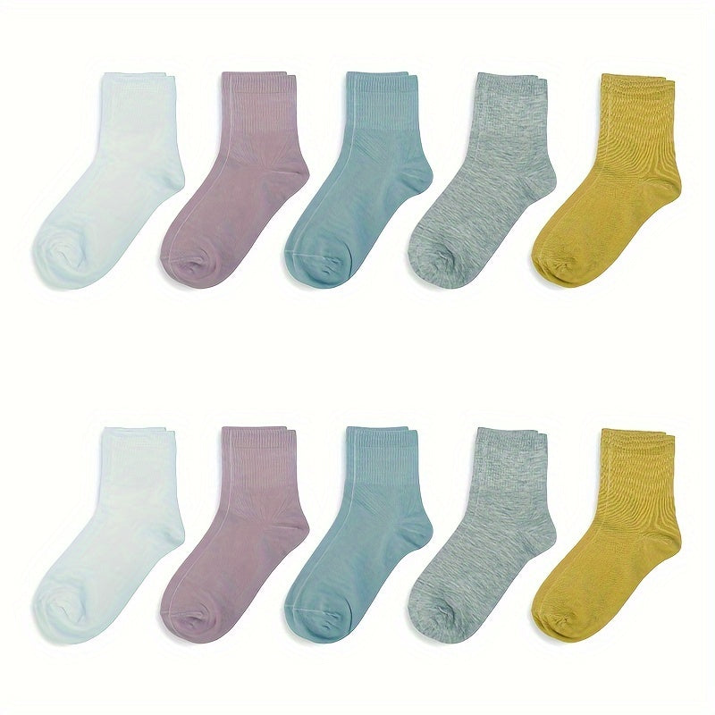 10 Pairs Casual Solid Sports Socks Women's Stockings