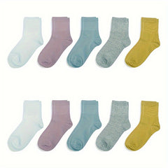 10 Pairs Casual Solid Sports Socks Women's Stockings