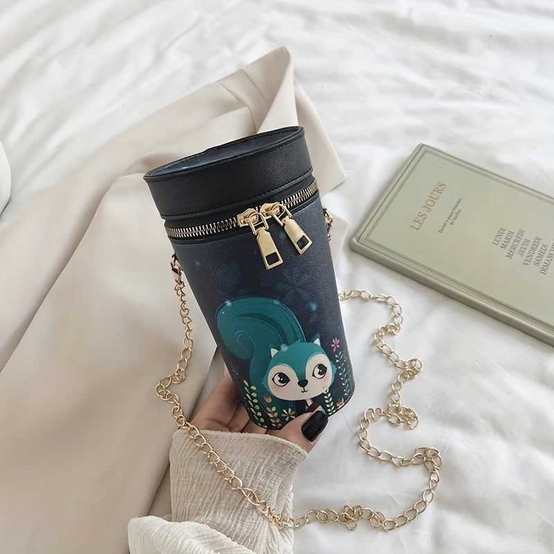 Animal Pattern Cylinder Bucket Bag Mini Chain Crossbody Purse