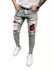 Mens Ripped Jeans Paint Splatter Chain Casual Street Style Denim Pants