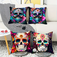 4Pcs Halloween Pillow Covers 45x45cm Skull Pillowcase Indoor Outdoor Couch Case