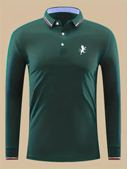 Lion Print Men's Button Up Polo Shirt