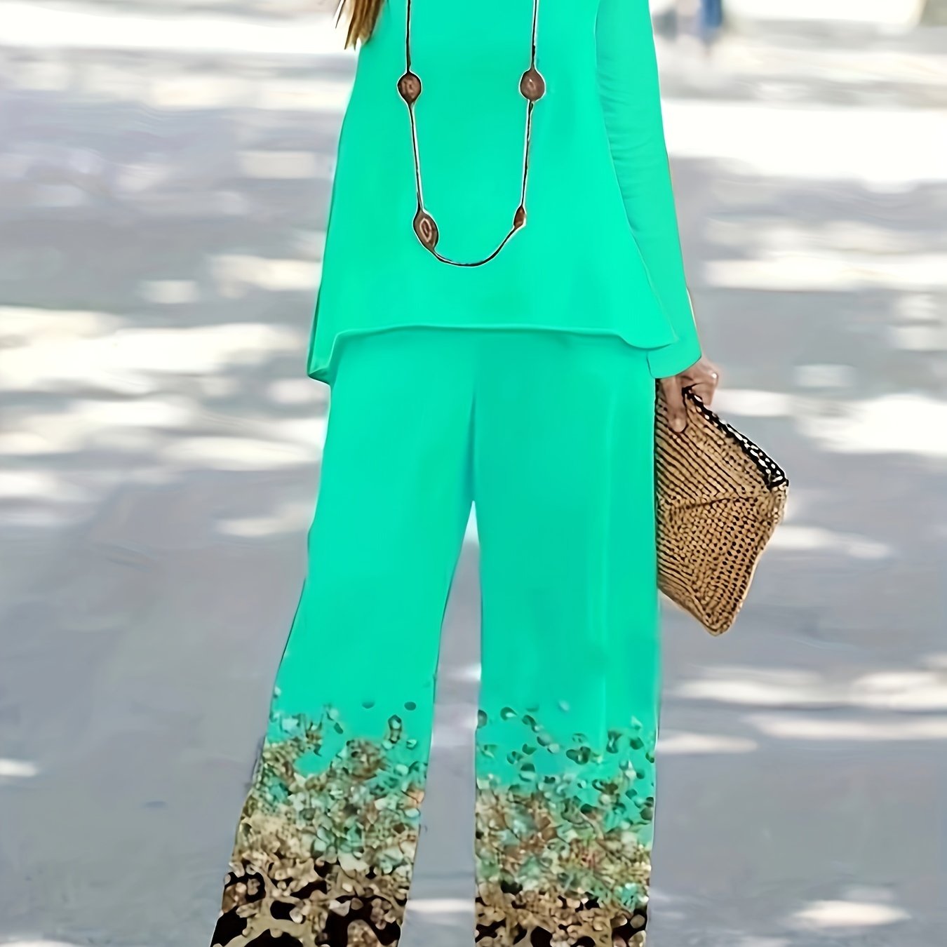  2 Piece Set Solid Top & Leopard Print Pants