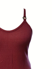  Waffle Knit V Neck Ring Cami Top